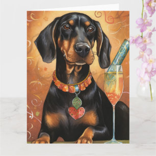 Carte Coonhound noir et feu Nouvel An