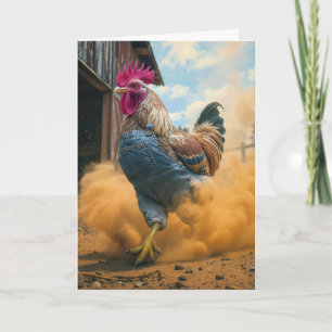 Carte Coq Agriculteur d'Anniversaire qui Soulève de la P