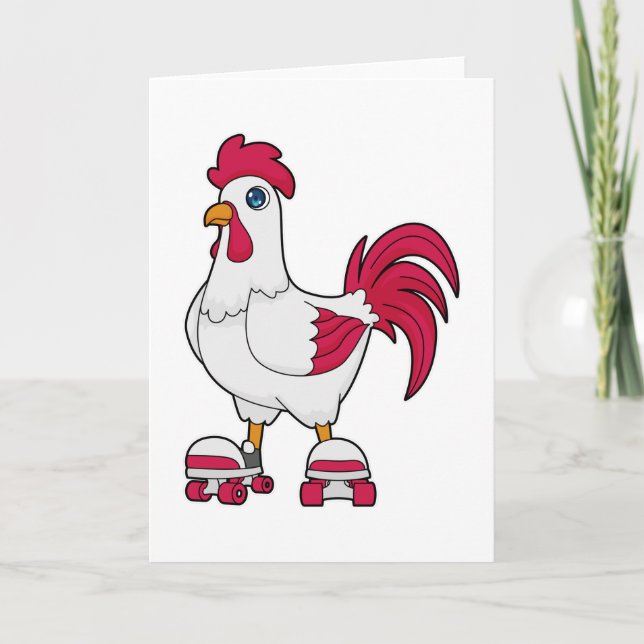Carte Coq au roller en patins à roulettes (Devant)