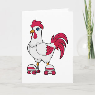 Carte Coq au roller en patins à roulettes