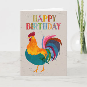 Carte Coq coloré d'anniversaire