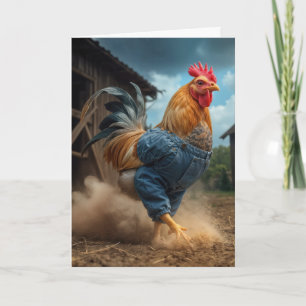 Carte Coq d'anniversaire dans une ferme poussiéreuse