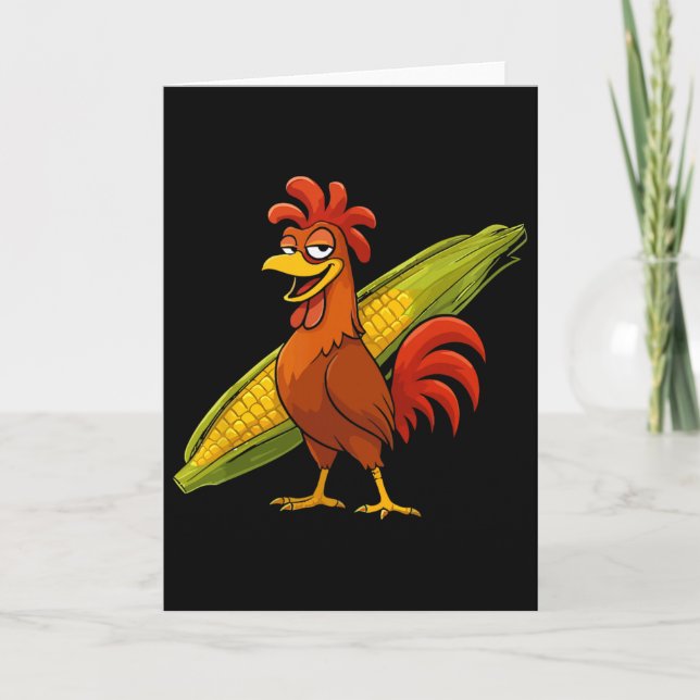 Carte Coq Drôle Avec Épi De Maïs Thanksgiving Poulet F (Devant)