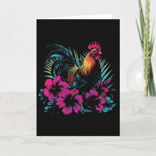 Carte Coq Fleurs Hawaïennes Coq Kauai Hawaii Vint