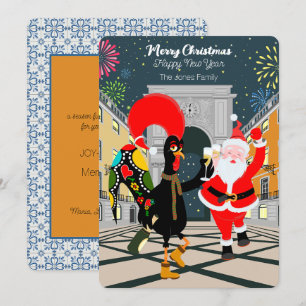 Carte Coq portugais et toast Père Noël au Nouvel An