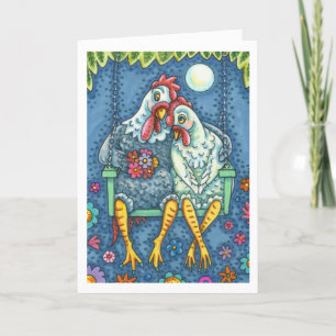 Carte COQ Poule câline, joli Romantisme de poulet couple