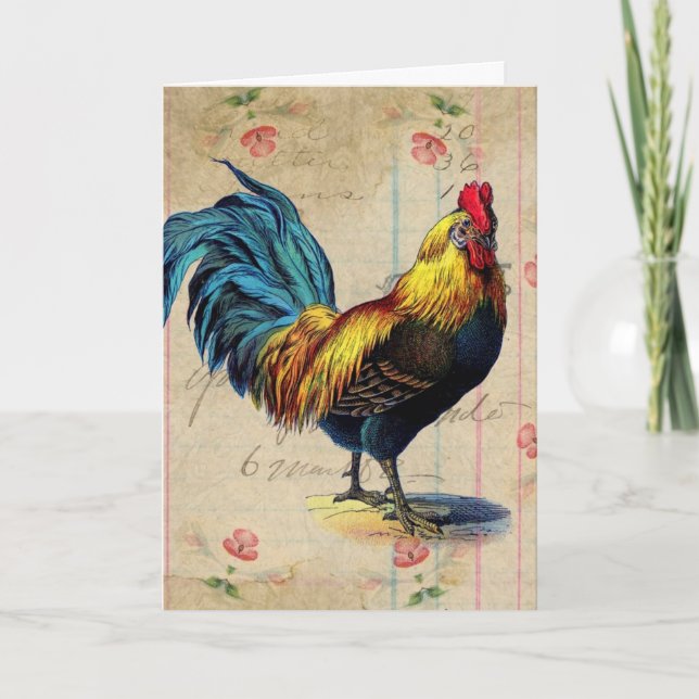 Carte Coq vintage, anniversaire (Devant)