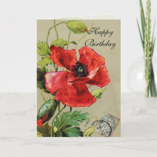 Carte COQUELICOT ET PAPILLON / Anniversaire
