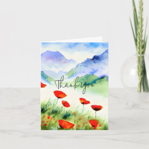 Carte Coquelicots aquarelle et montagne personnalisables