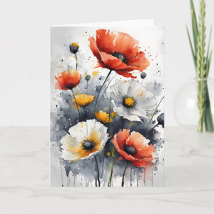 Carte Coquelicots et pâquerettes - Fleurs à l'aquarelle