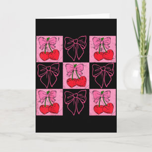 Carte Coquette à carreaux rose et cerises rouges Saint-V