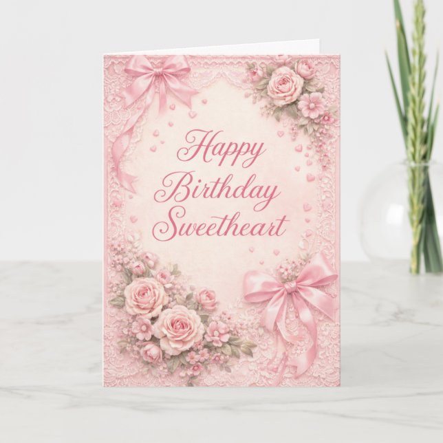 Carte Coquette Aesthetic Pink Ribbon Bow Birthday Card (Devant)