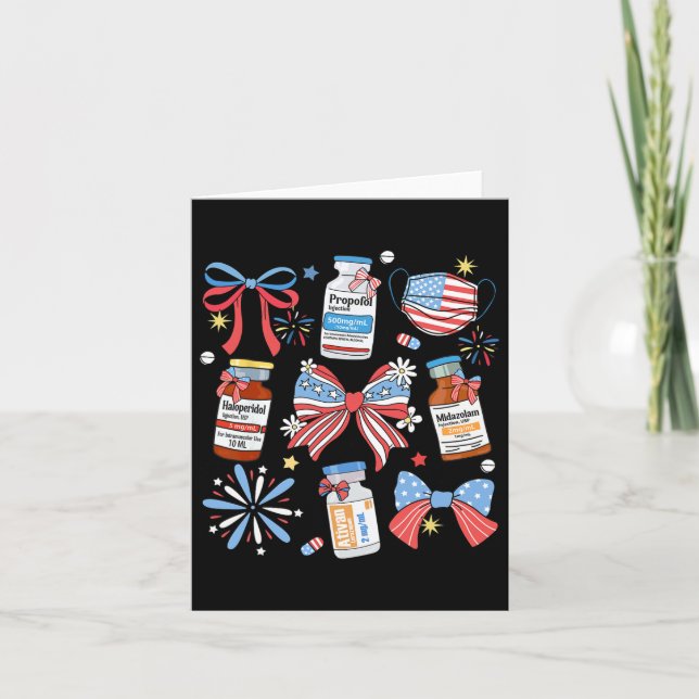 Carte Coquette Bow 4 juillet Infirmière Fille Pharmacie  (Devant)