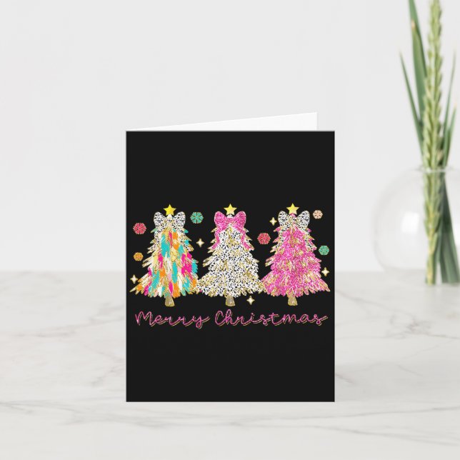 Carte Coquette Bow Joyeux Noël Noël Noël Arbre famille P (Devant)