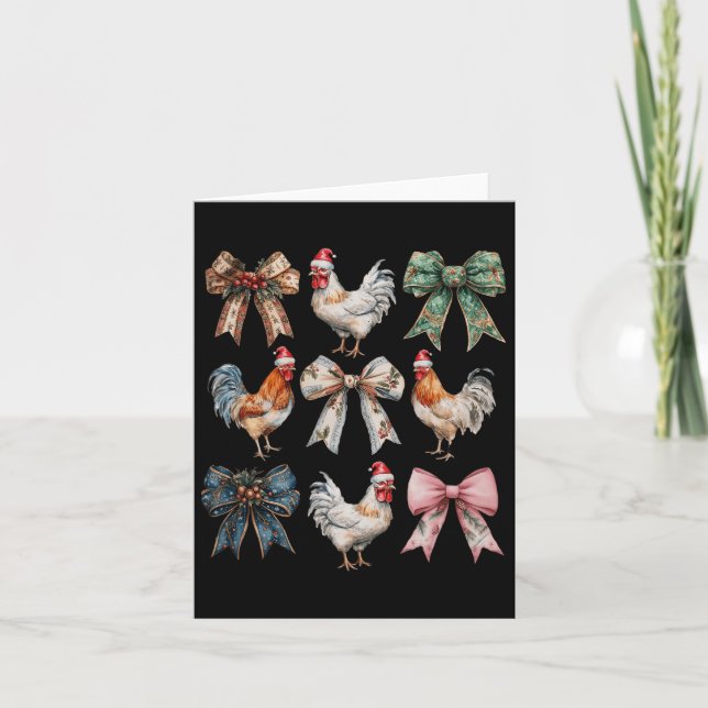 Carte Coquette Bow Poulet de Noël ferme Animal mignonne  (Devant)