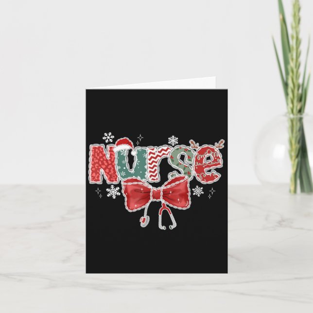 Carte Coquette Bow Stethoscope Infirmière Joyeux Noël Xm (Devant)