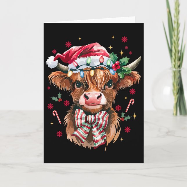 Carte Coquette Christmas Western Highland Cow Santa Xmas (Devant)