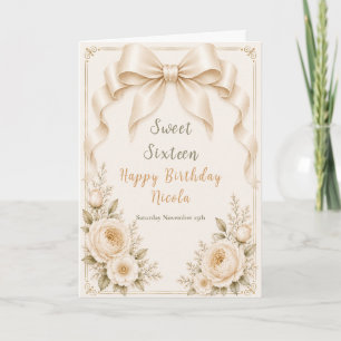 Carte Coquette Fleurs Champagne Noeud Douze Ans