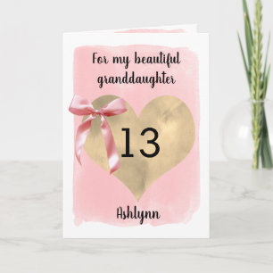 Carte Coquette rose Bow Gold Heart 13e anniversaire