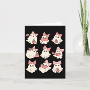 Carte Coquette rose Bow mignonne Ghost Halloween Mers Éf