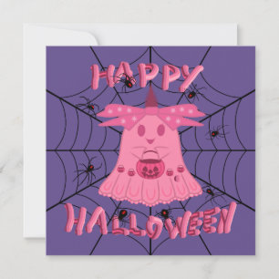 Carte Coquette Rose Fantôme Joyeux Halloween Art Numériq
