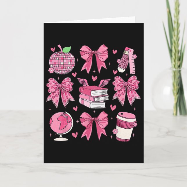 Carte Coquette Rose Ruban Pomme Professeur Reconnaissanc (Devant)