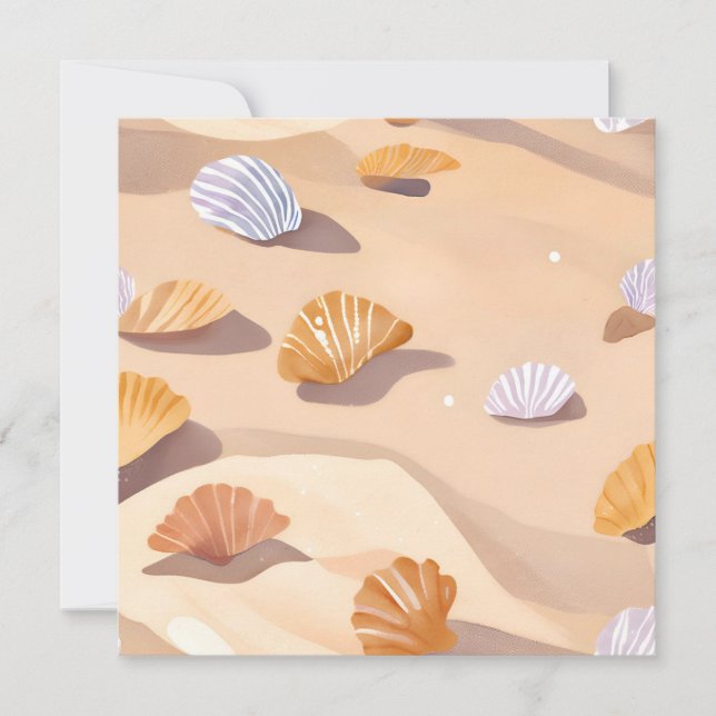Carte Coquillages dans le Sable | Aquarelle Océan Plage (Devant)