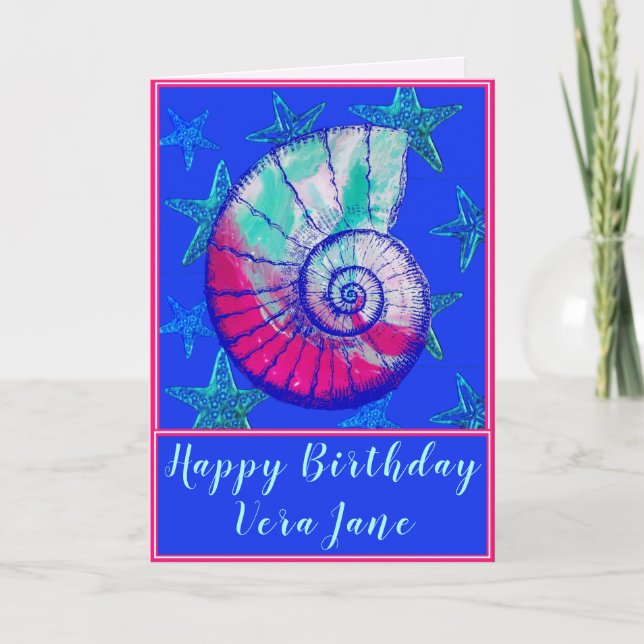 Carte Coquille de mer avec Starfish Joyeux anniversaire  (Devant)