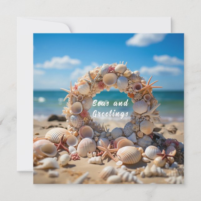Carte Coquilles de Noël Étoiles de mer Corail Perles   (Devant)