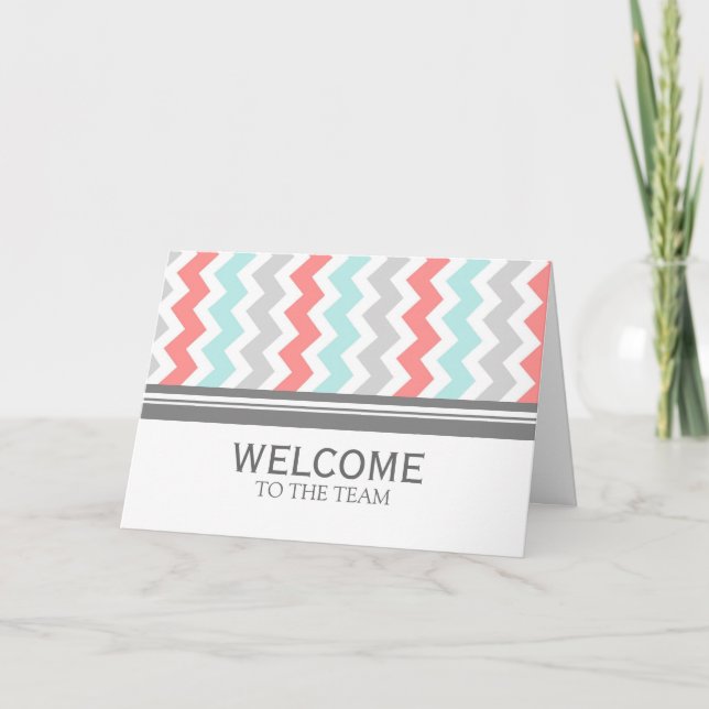 Carte Coral Grey Chevron Employé Bienvenue à l'équipe (Devant)