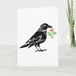 Carte Corbeau avec gui dans son bec 5"x7"