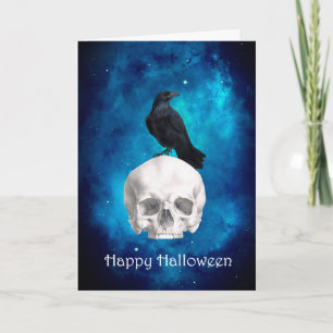 Carte Corbeau de crâne effrayant Joyeux Halloween