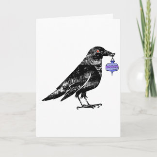 Carte Corbeau de fête avec ornement de Noël violet