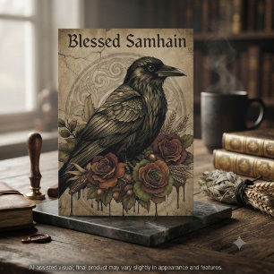Carte Corbeau de Samhain à l'atmosphère sépia vintage