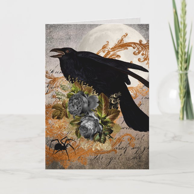 Carte Corbeau et araignée gothiques noirs (Devant)