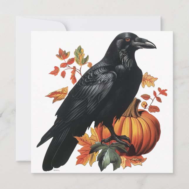 Carte Corbeau et feuilles d'automne de citrouille d'Hall (Devant)
