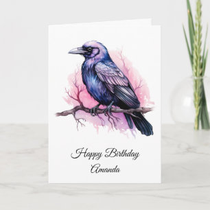 Carte Corbeau noir sur une branche Illustration Annivers