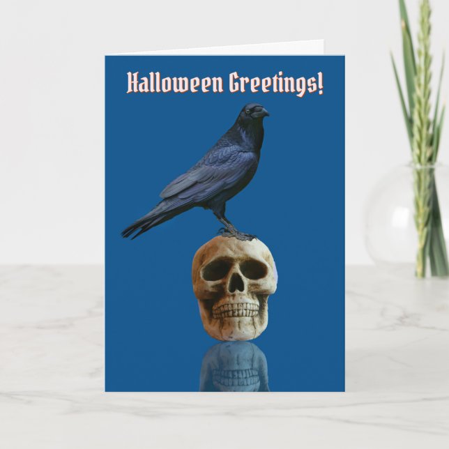 Carte Corbeau ou crâne corbeau Halloween gothique gothiq (Devant)