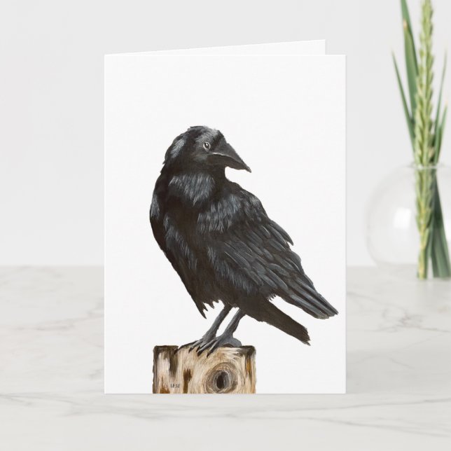 Carte Corbeau sur une souche d'arbre (Devant)
