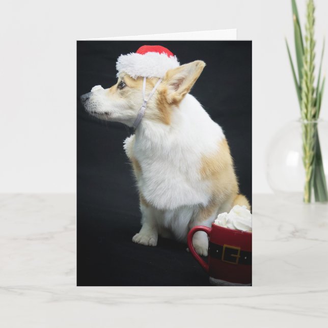 Carte Corgi avec de la crème fouettée sur le nez Noël (Devant)