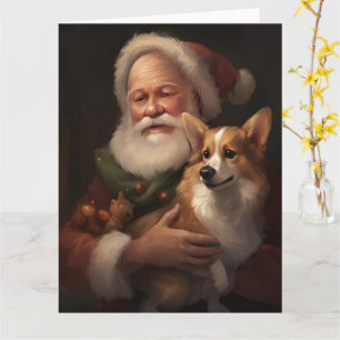 Carte Corgi avec Noël Festif du Père Noël