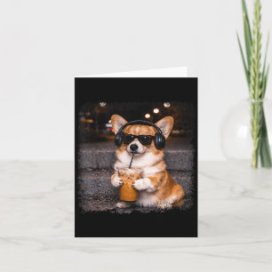 Carte Corgi buvant du café glacé amateur d'humour mème d