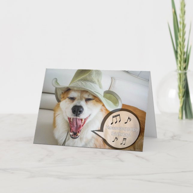 Carte Corgi chantant un joyeux anniversaire (Devant)