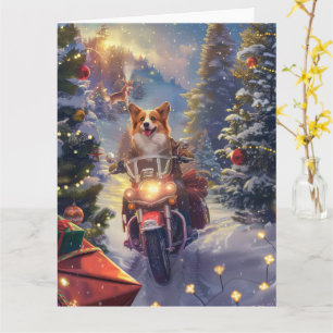 Carte Corgi Chien à Moto Noël