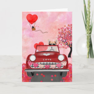 Carte Corgi Chien Conduisant Voiture avec coeurs Saint-V