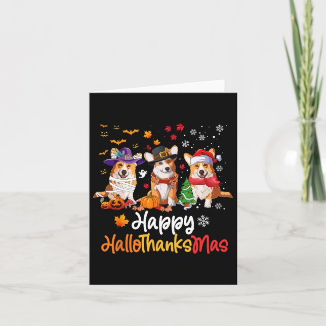 Carte Corgi Chien Halloween Noël Joyeux Hallothanksmas (Devant)