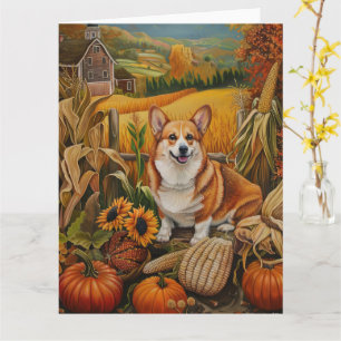 Carte Corgi Chien Récolte d'Automne Action de Grâce