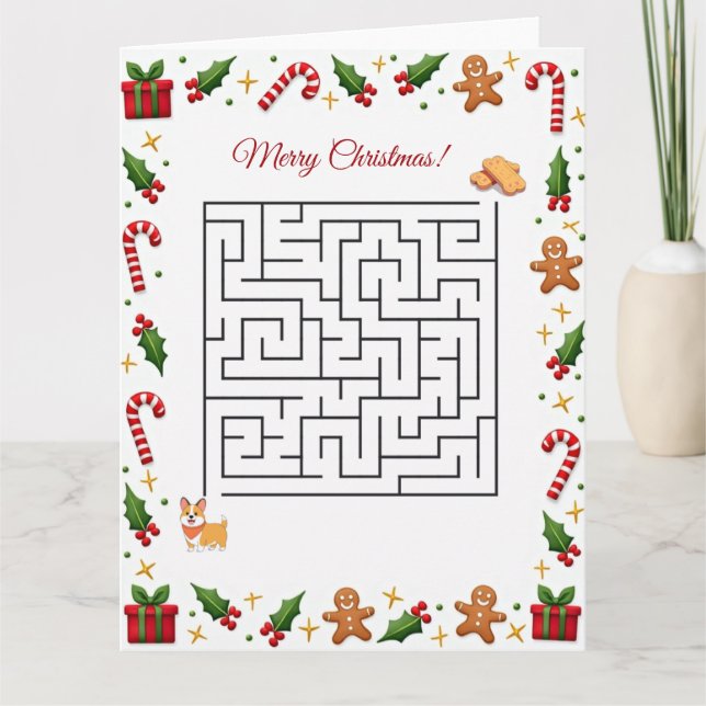 Carte Corgi Christmas Maze Puzzle Holiday (Devant)