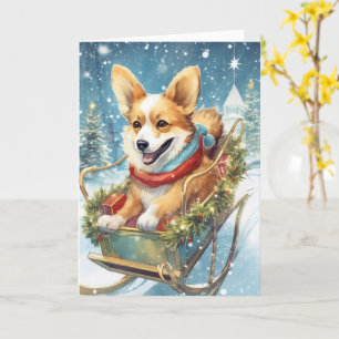 Carte Corgi Christmas - Monter une traînée de présences