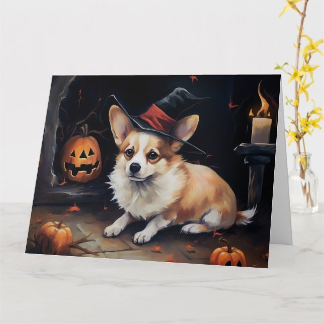 Carte Corgi Citrouilles Halloween Épouvantable (Fleur jaune)